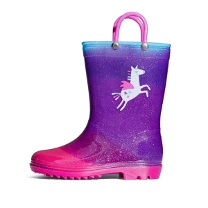 Rain Boots Lightweight Waterproof PVC Rain Boots for Kids With Handle Outdoor Footwear Shoes