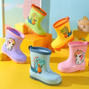 Rain Boots for Girls Boys Water Shoe Removable Liner Lightweight Unisex Waterproof Wear-resisting Cartoon PVC Rain Boots for Kid