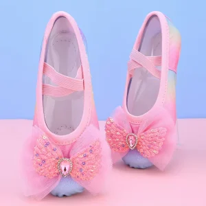 Rainbow Ballet Shoes for Girls Soft soled and Flat bottomed China Dance Stage Performance Shoes for Children