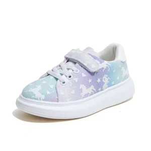 Rainbow Glitter Unicorn Toddler Girls Shoes Lightweight Anti Slip Casual Hook & Loop Sneakers Cartoon Animation for Daily Wear