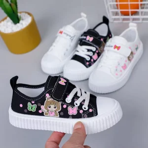 Ready in Stock Fashion Cartoon Kids Casual Shoes Soft Canvas Walking Sports Children’s Shoes Teen Girls Sneakers
