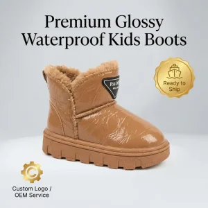 Ready to Ship Kids Snow Boots Glossy Waterproof PU Leather Warm Fleece Lined Winter Boots for Boys Girls