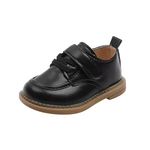 Ready to Ship Kids Velcro Loafers PU Leather Moc Toe Dress Shoes for Toddler Boys Girls Low MOQ