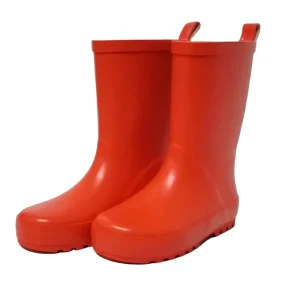 Red Plain Red Lining Waterproof Rubber Rain Boots for Children