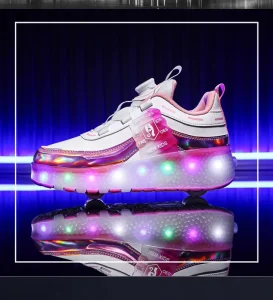 Retractable LED Flash Kids Inline Speed Skate Kick Rolling Roller Skates with Three Two Wheels for Girls
