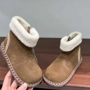 Retro Cow Suede Vamp Boots for Kids Girls England Style Winter Shoe for Children