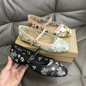 Retro Flat Mary Jane Sandals in Summer New Style with Material for Lady