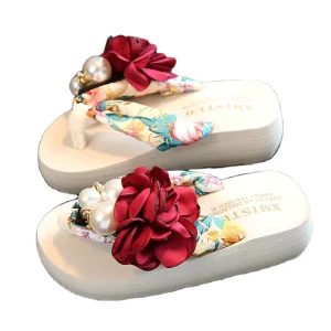Retro Pearl Flip flops Kids Shoes Thick Bottom Wearable Children’s Shoes Soft Bottom Lightweight Children Shoes Princess Beach