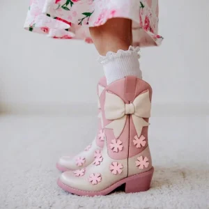 Retro Style Bow Leather Boots for Girls Kids Boot Shoes with Zip Closure Non Slip Children Cowboy Boots Fashionable Summer Style