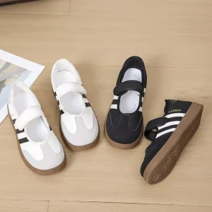 Retro Style Women’s Velcro Breathable Comfortable Flat Shoes Lassic Striped Casual Sports Shoes