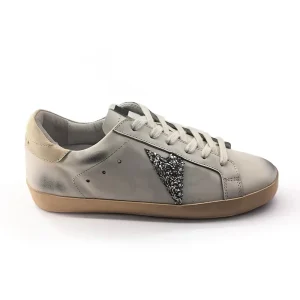 Retro Super Star With Silver Swarovski Crystal Star and Cream Heel Tab White Genuine Leather Sneakers Women Shoes