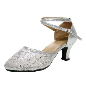 Rhinestones Ballroom Dance Shoes Women Latin Salsa Bachata Performance Dance Shoes Suede Sole