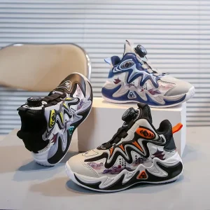 Rotating Button Breathable Basketball Shoes Sports Running Shoes Boys Sneakers