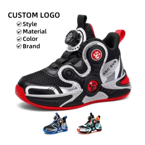 Rotating Button Sneakers for Boys Hard Wearing Breathable Basketball Shoes Non Slip for Outdoor Use in Spring