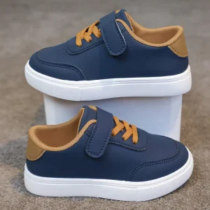 Round Toe Design Children Sneakers Boys Girls Hook Loop Anti Slip White Baby Board Shoes Comfort Casual Kids Ankle Sneakers