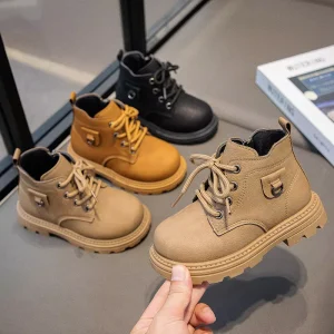 Rubber Soft Sole Children’s Baby Booties Black and Brown Kids Winter Shoes Fashion Western Boys Martin Boots Girls