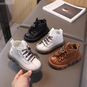 Rubber Sole Girls Ankle Boots Kids Lace up Winter Baby Boys Shoes Unisex Walking Styles Cowboy Boots for Children