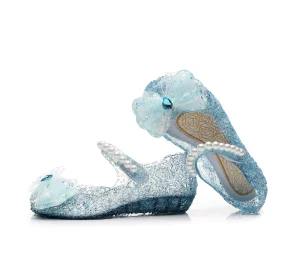 S588 Kids Summer Girls Sandals Crystal Party Dance Shoes Children’s Flat Heels Jelly Bow Soft Sole Candy Shoes