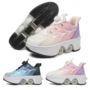 Safe and Durable 4 Wheel Roller Skate Shoes for Boys and Girls Fashion Sneakers With Wheels Dual purpose Skating Casual Shoes