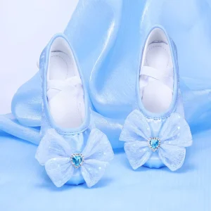 Satin Soft Bask shaped Practice Cat claw Girls Stage Performance Dancing Blue Dance Shoes