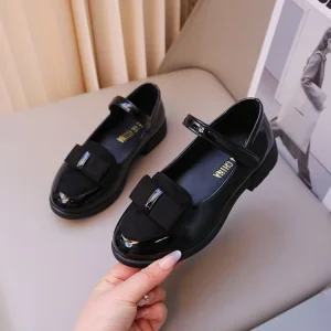 School Children Student Shoes Flat Square Root Girls Casual Dress Shoes Kids Girls Soft Buckle Type Children’s Pu Shoes