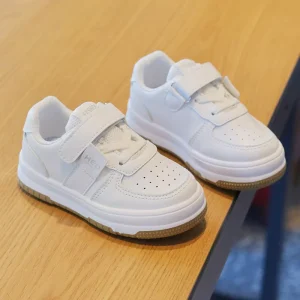 School Type Kids Running Sports Shoes Fashion PU Casual Sneakers Walking Style Breathable Lightweight Hook Loop Spring