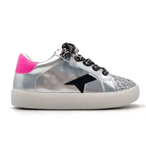 Silver Glitter Trending Sports Shoes for Girls Customized Children’s Casual Shoes Leopard Lace Training Sneakers Kids