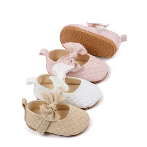 Simple Princess Baby Shoes for Girls New Solid Color Bow Hook Loop Breathable Non Slip Toddler Shoes