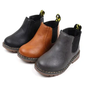 Size 21-36 Leather Children Casual Shoe Spring Autumn Kid Boot With Zipper