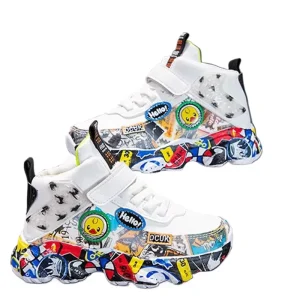 Size 26 36 Children Sports Sneakers for Girls Kid Cartoon Graffiti Pattern Casual Shoes Boys Basketball Shoe Chaussures De Sport