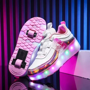 Size 30 40 LED Light up Roller Skate Shoes for Kids and Adults Double Wheel Charging Sports Shoes