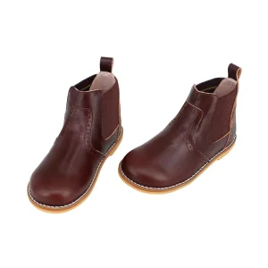 Size Elastic Kid Shoes Burgundy Polished Crazy Horse Leather Children Shoes Vintage Boots for Kids Girls