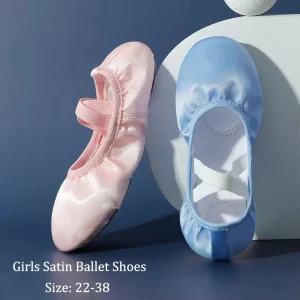 Slip on Kids Satin Ballet Shoes Lightweight Split Sole Performance Dance Shoes for Girls Examination Festival Show