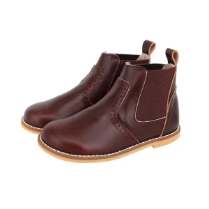 Slip-on Shoes Vintage Elastic Burgundy Polished Crazy Horse Leather Kids Boots for Girls