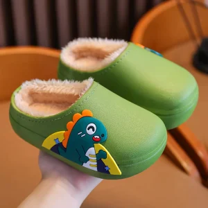 Slippers for Kids Waterproof Indoor Home Shoes with Non Slip Warmth Cartoon Bag Heel Winter Outsole for Boys Girls