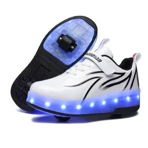 Sneakers with Rollers Retractable Wheels Usb Charge 7 Colors Light up 2 in 1 Roller Sneakers Led Roller Shoes for Kids Girls Bo