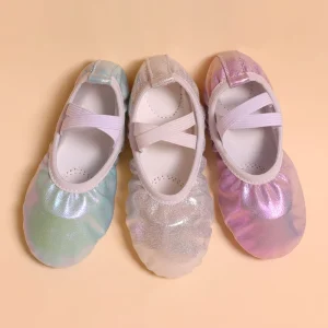 Soft Ballet Shoes for Girls Toddler Glitter Dance Shoes Split Sole Flats Kids Slippers Elastic Crossbands for Stage Performance