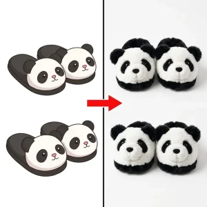 Soft Bear Head Home Slipper Plush Round Panda Face Fuzzy Ear Plush Lining Slip On Indoor Shoe Custom Plush OEM Wildlife Footwear