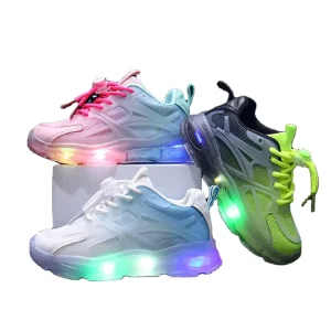 Soft Boys Girls Sneakers Sports Shoes Gradient Design Mesh Surface Breathable Led Light Daddy Shoes for Kids