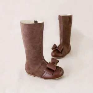 Soft Fabric Knee High Grey Kids Bowknot Girl Children Boots