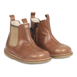Soft Flexible Sole Cognac Kids Chelsea Leather Boots Toddler Winter Shoes for Girls