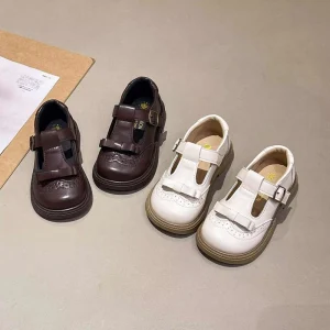 Soft Flexible Support Kids Girl T Strap Dress Shoes With Bow Decor for Dancing School Daily Wear