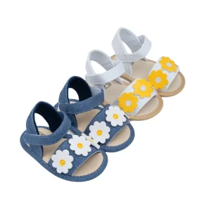 Soft Insole Summer Outdoor Sandals for Baby Girls Daisy Applique Floral Decorated Mary Jane Shoes Infants Toddlers Flat