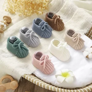 Soft Knit Baby Booties 0 12 Months Cute Bow Infant Crib Shoes Multi color Non slip First Walkers