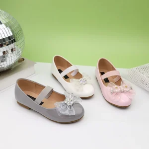 Soft PU Infant Mini Shoes Cute White Children Shoes Pink Flower Bead Shoes