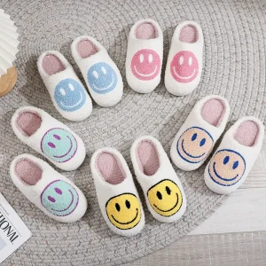 Soft Plush Cozy Indoor Outdoor Lightweight With Anti-Skid Sole Cute House Slippers Casual Happy Face Slippers Smile