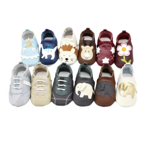 Soft Sole Genuine Leather Baby Shoes Non Slip Cartoon Embroidery First Walkers for Boys & Girls (0-24 Months)