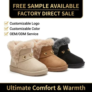 Soft Sole Infant Suede Boots Heart Studded Baby First Walkers Comfortable Fleece Toddler Winter Shoes OEM ODM Nursery Footwear