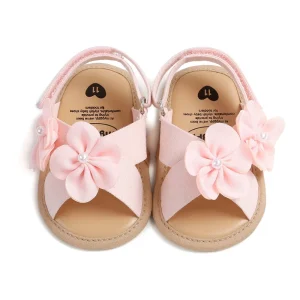Soft Sole Newborn Infant Baby Girl Sandals Summer Baby Girl Shoes with Flower Design Match with Headband Set
