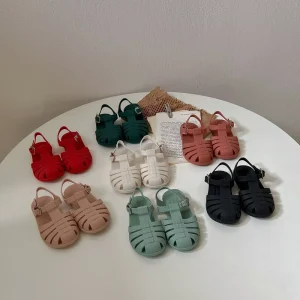 Solid Color Buckle Hollow Children Sandals Soft Sole Casual Shoes With Holes for Daily Wear Kids Summer Sandals